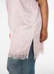 Long satin top with lace edges, Red, Model image number 4
