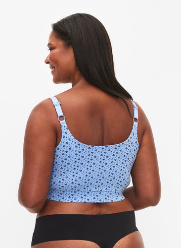 2-pack bra top in cotton with adjustable straps, Serenity AOP/Black, Model image number 0