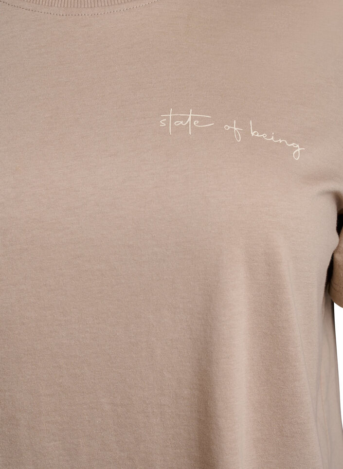 T-shirt with text print and round neck, Brown, Packshot image number 2