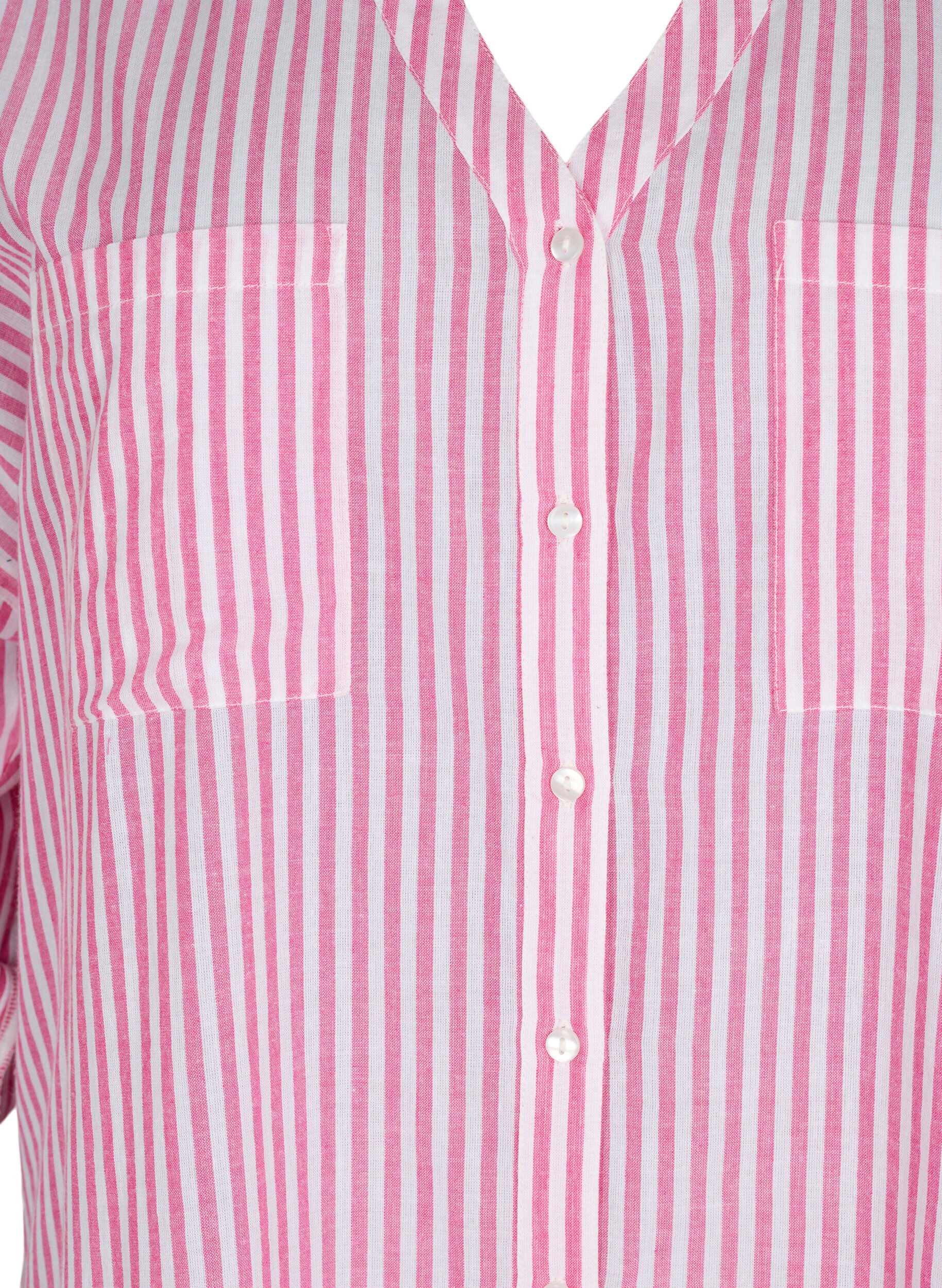 Zizzifashion Striped tunic with v neck and buttons, Beetroot Stripe, Packshot image number 2