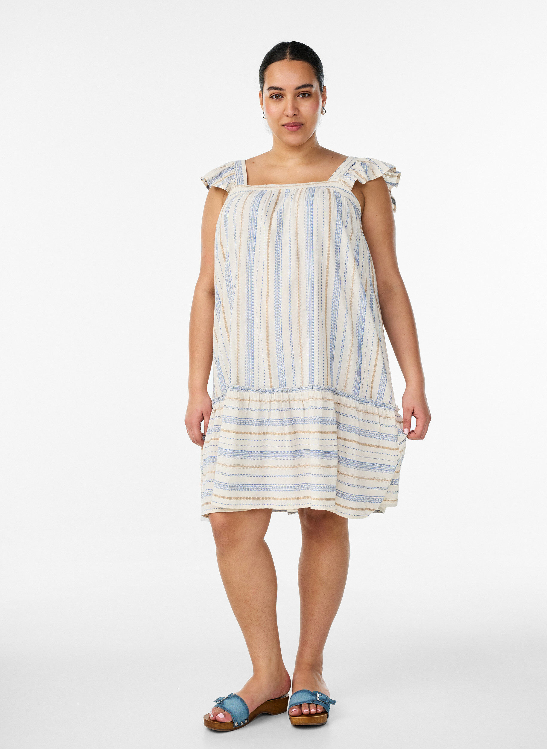 ZizzifashionSleeveless summer dress with a woven pattern, Vanilla, Model image number 1