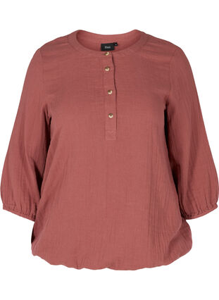 Cotton blouse with buttons and 3/4 sleeves, Wild Ginger, Packshot image number 0