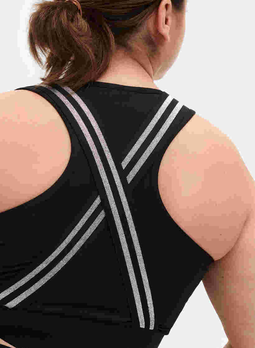 Sports bra with glitter and cross back, Black w. SilverLurex, Model image number 2
