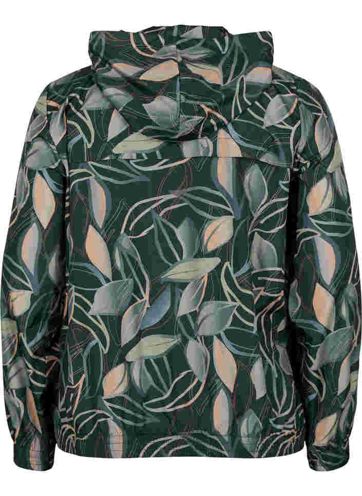 Printed hooded workout jacket with zip, Leaf Print, Packshot image number 1