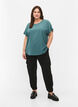 Blouse with short sleeves and a round neckline, Green, Model image number 1