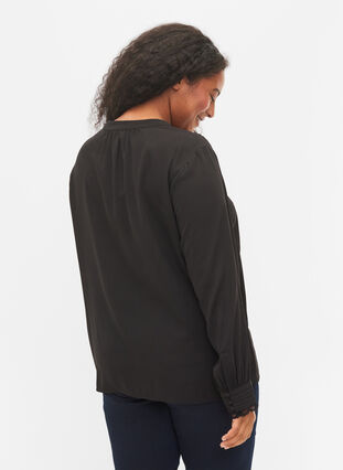 Long-sleeved blouse with v-neck, Black, Model image number 1