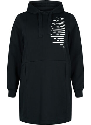 Long sweatshirt with hood and pockets, Black, Packshot image number 0