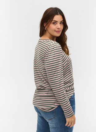 Striped long-sleeved blouse, Rosa/Green Stripe, Model image number 1