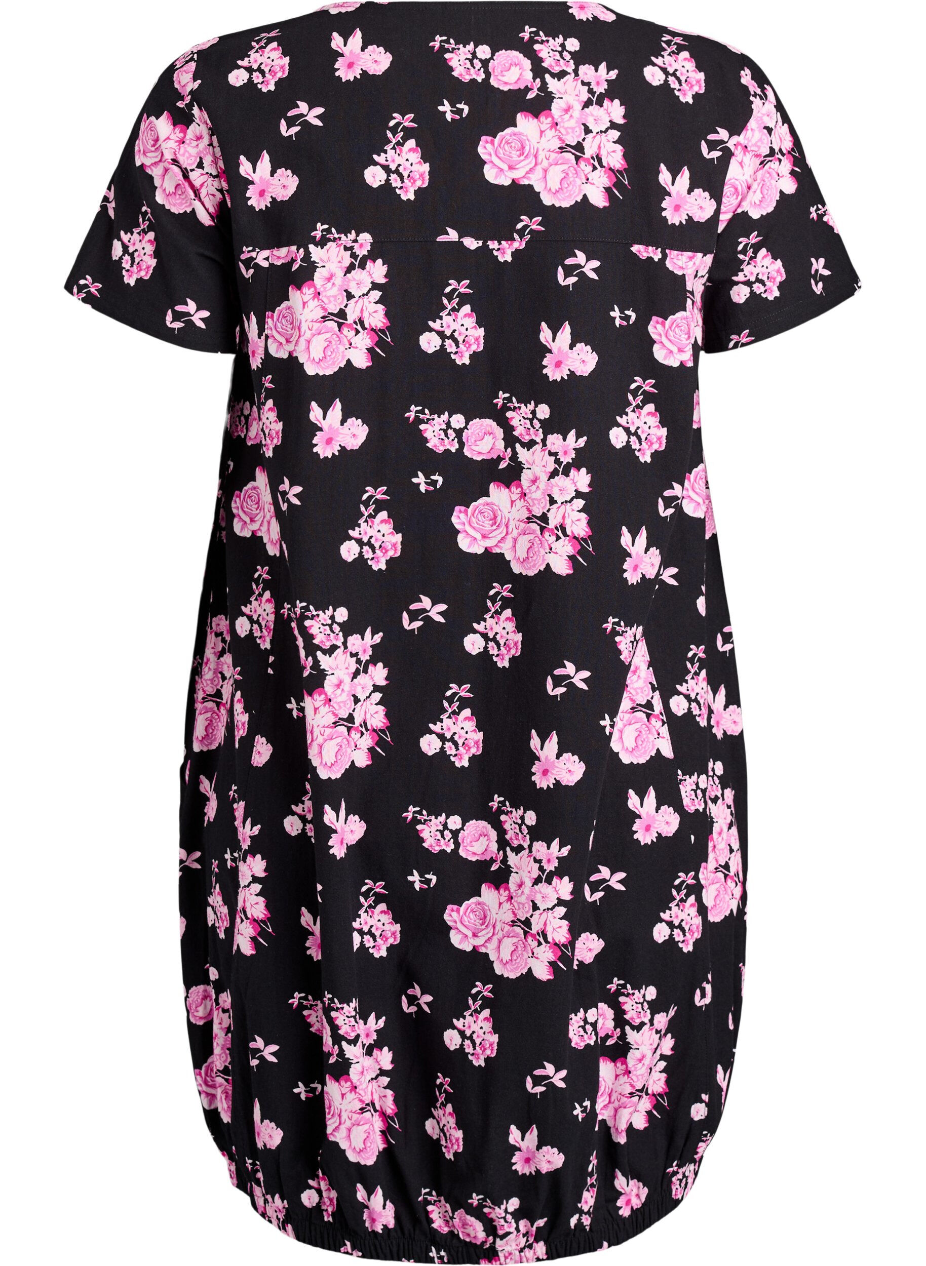 ZizzifashionShort-sleeved cotton dress with print, Black, Packshot image number 1