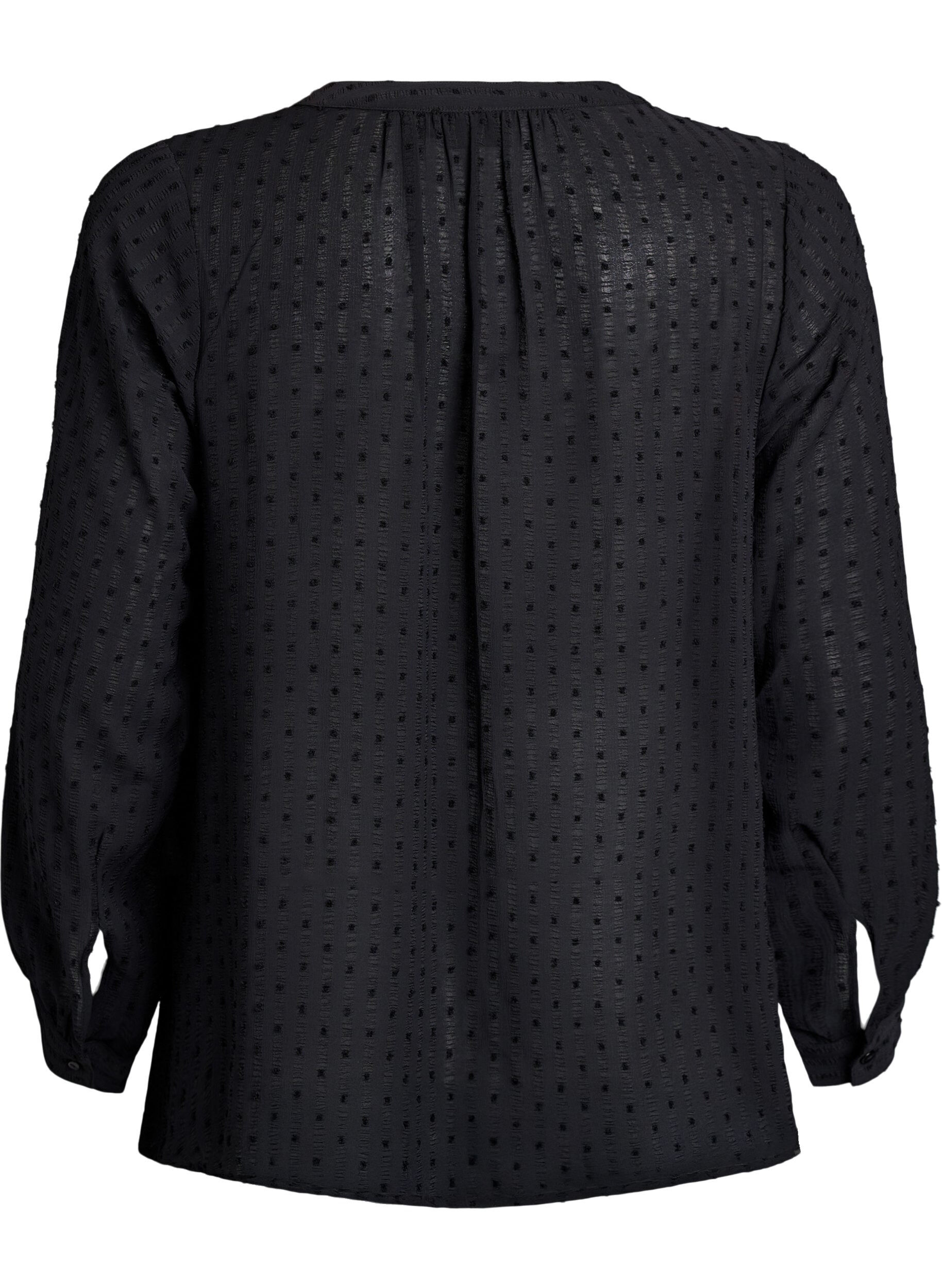 Zizzifashion Shirt with a textured dot pattern and embroidery details, Black, Packshot image number 1
