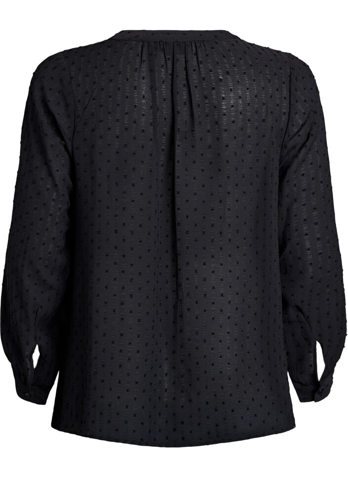 Shirt with a textured dot pattern and embroidery details, Black, Packshot image number 1
