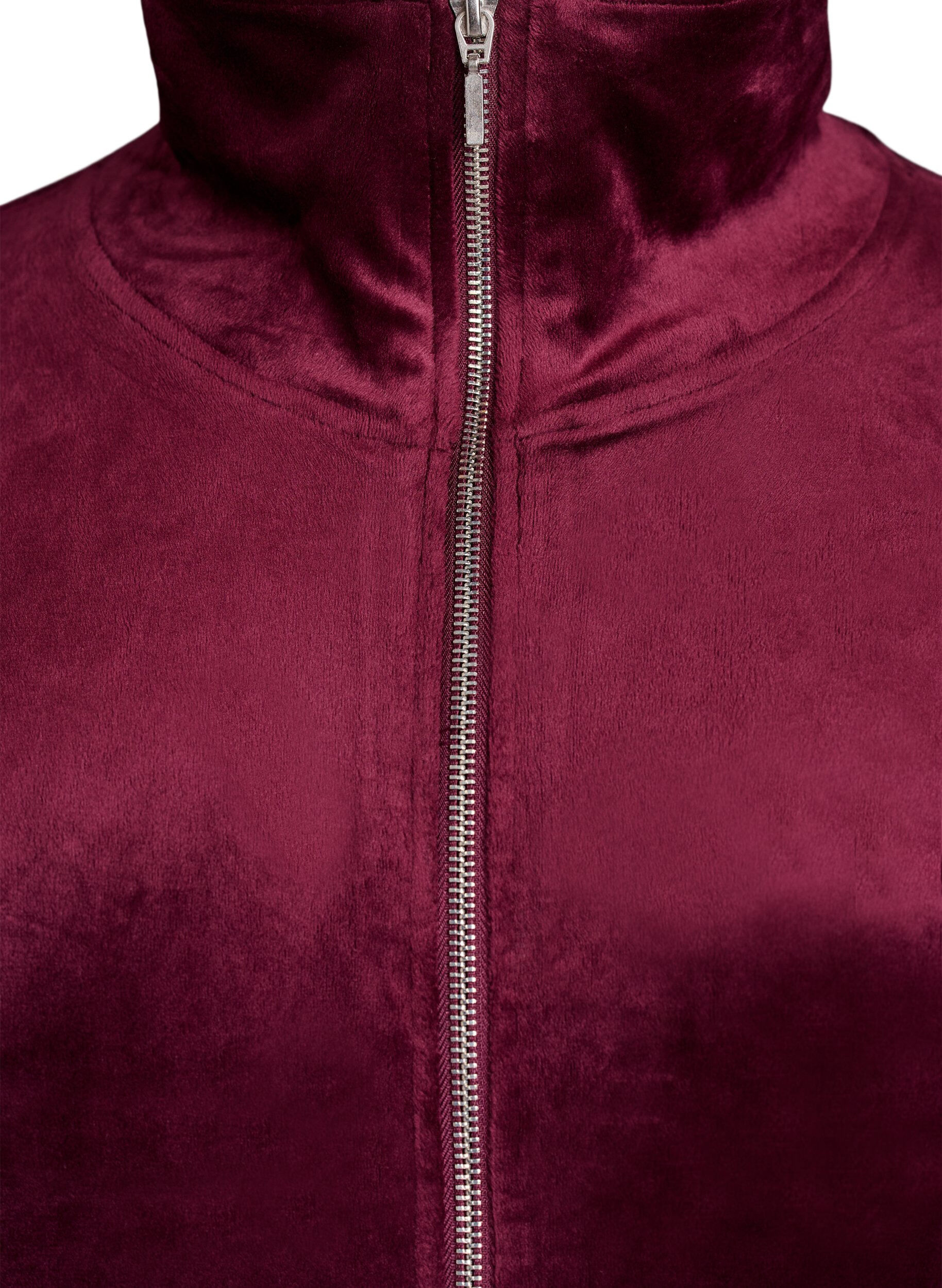 Zizzifashion Velour cardigan with zipper and high collar, Dark Bordeaux, Packshot image number 2