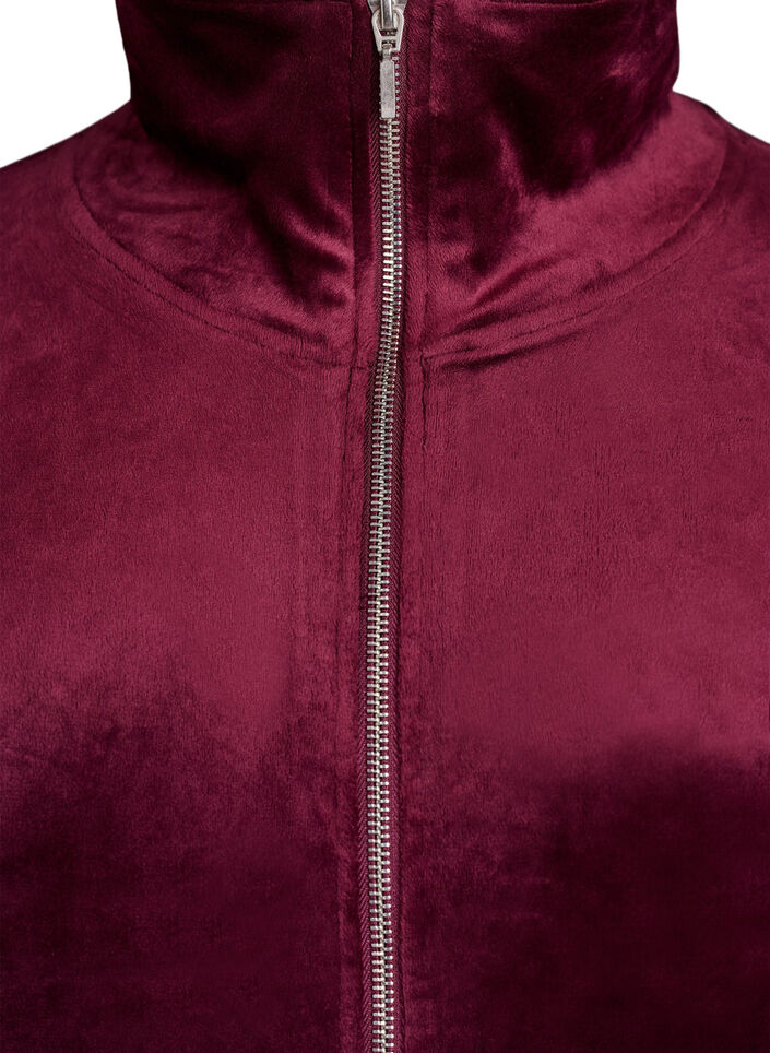 Velour cardigan with zipper and high collar, Dark Bordeaux, Packshot image number 2