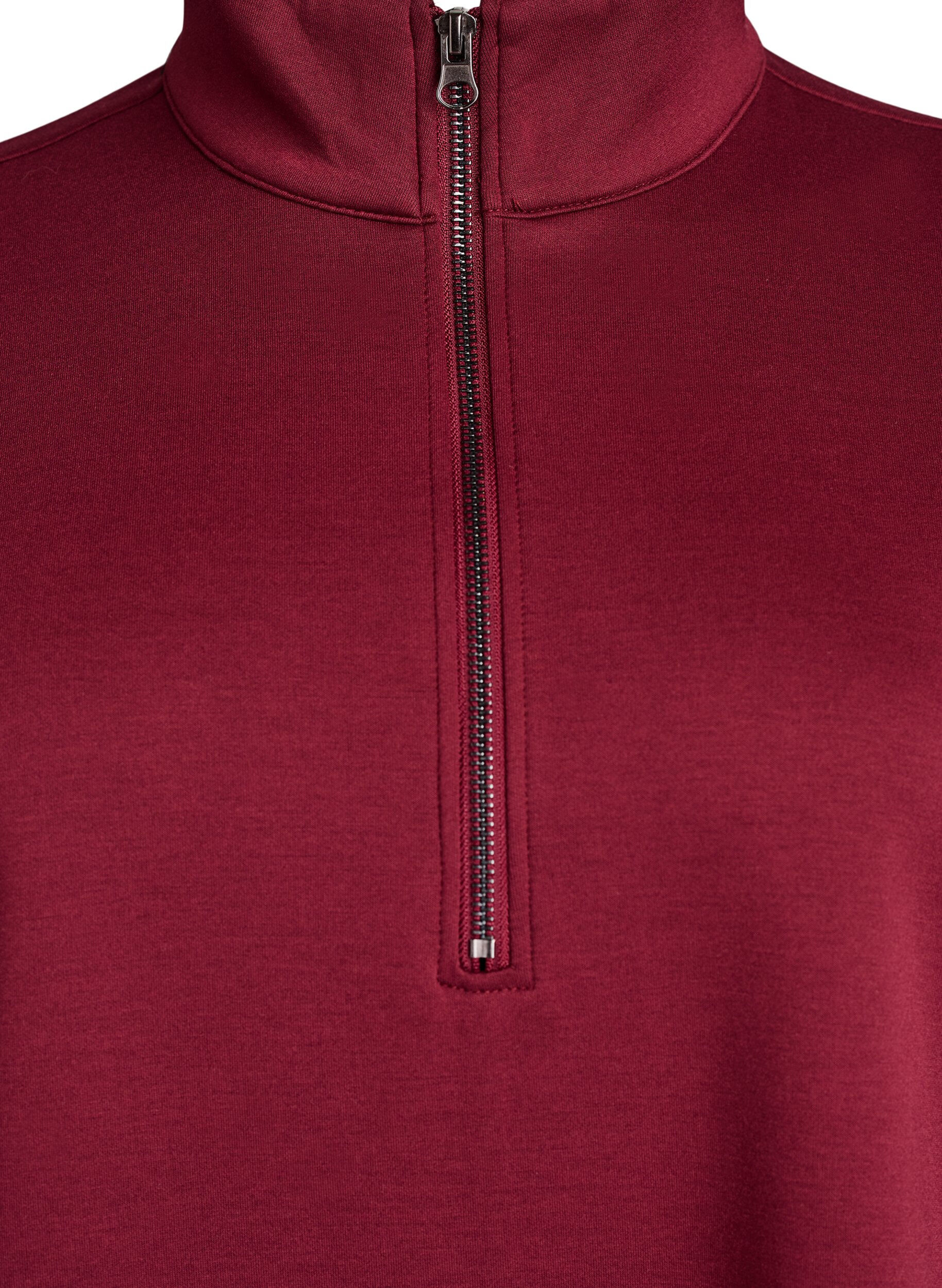 Zizzifashion Short sweatshirt dress with high collar and zip, Dark Bordeaux, Packshot image number 2