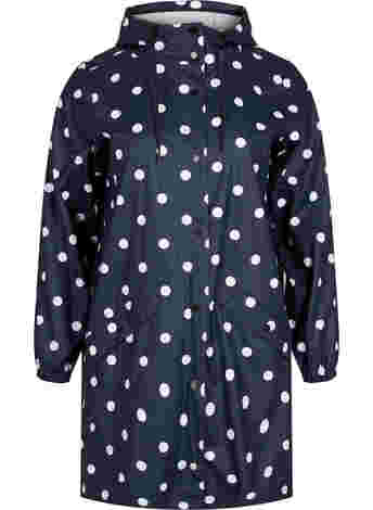 Patterned rain jacket with a hood