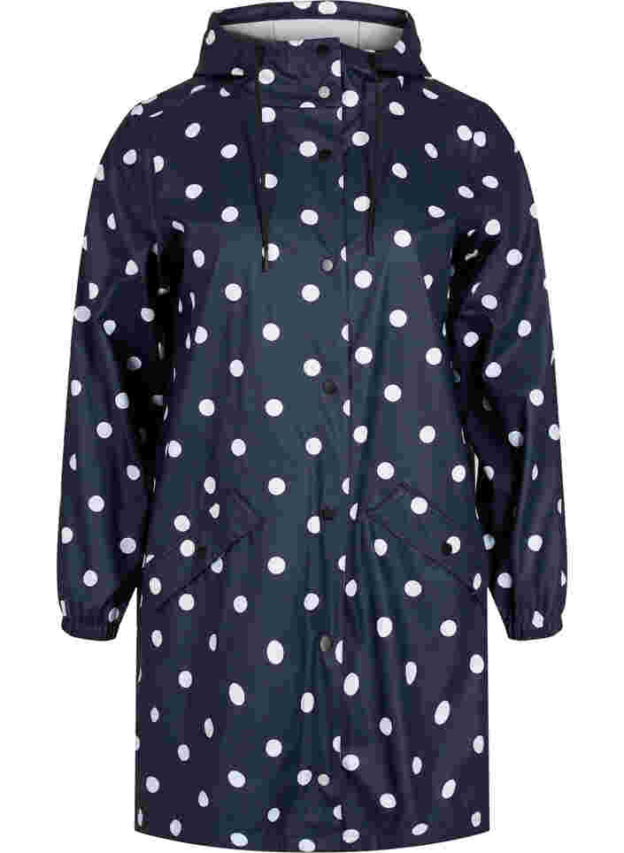 Patterned rain jacket with a hood, Navy Blazer W/Dots, Packshot image number 0