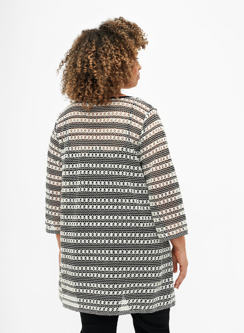 Crochet cardigan with tie belt, Black White, Model image number 1