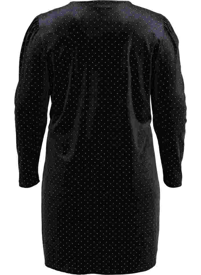 Long sleeve velvet dress with stones, Black w. Gold, Packshot image number 1