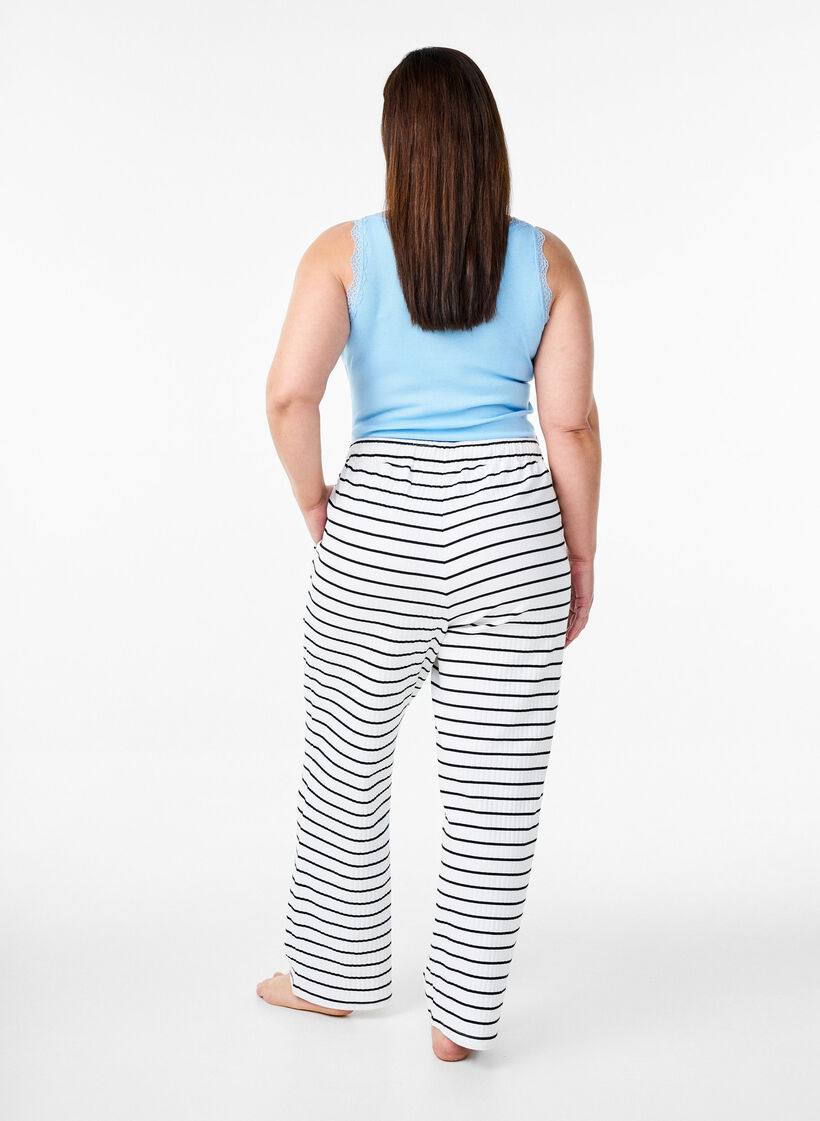 Loose night trousers with stripes, White, Model image number 1