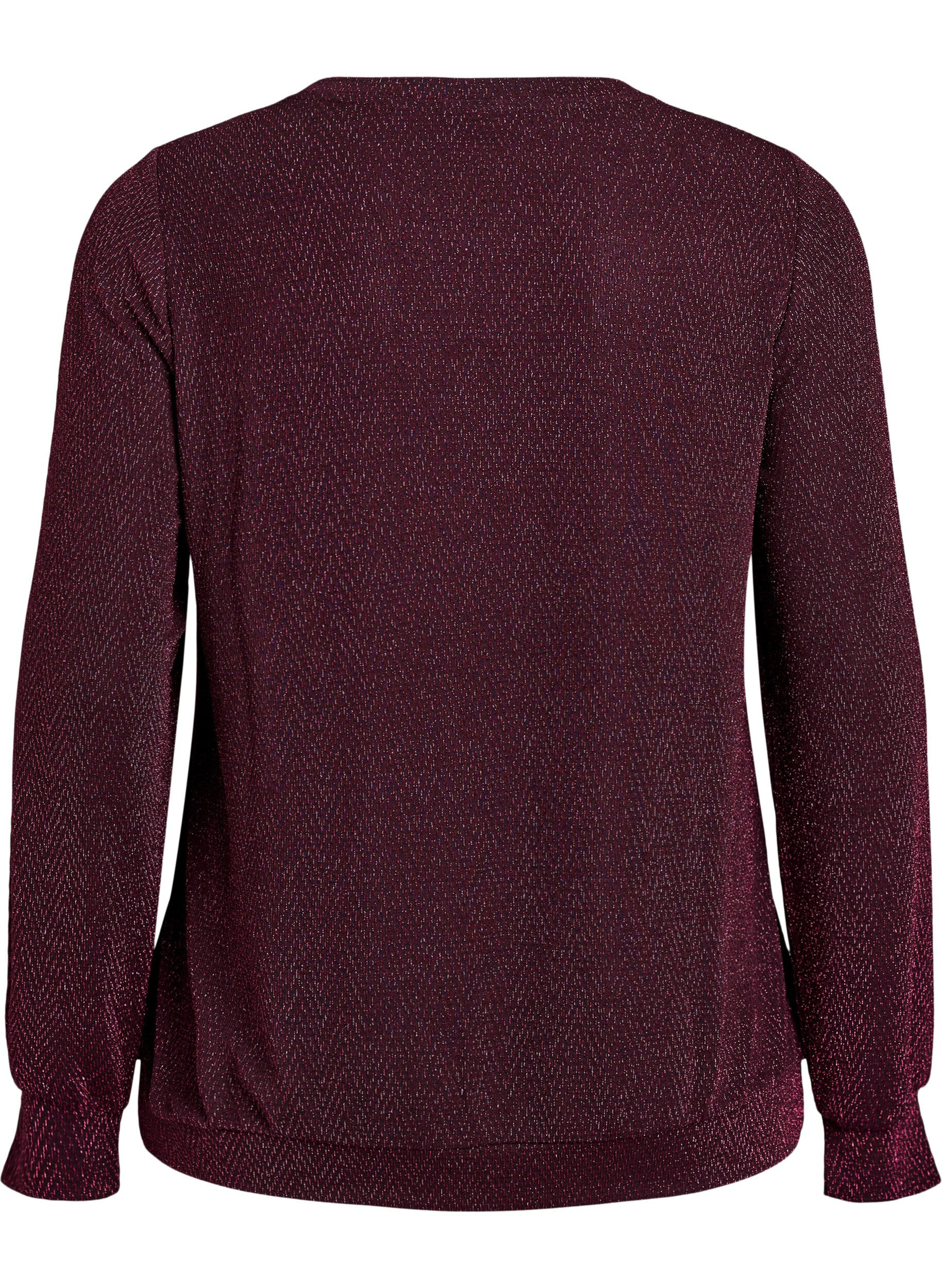 ZizzifashionBlouse with herringbone pattern and glitter thread, Dark Bordeaux, Packshot image number 1
