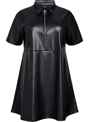 Short dress in faux leather with an A-line shape - Black - Sz. 40-64 - Zizzifashion Short dress in faux leather with an A-line shape - Black - Sz. 40-64 - Zizzifashion