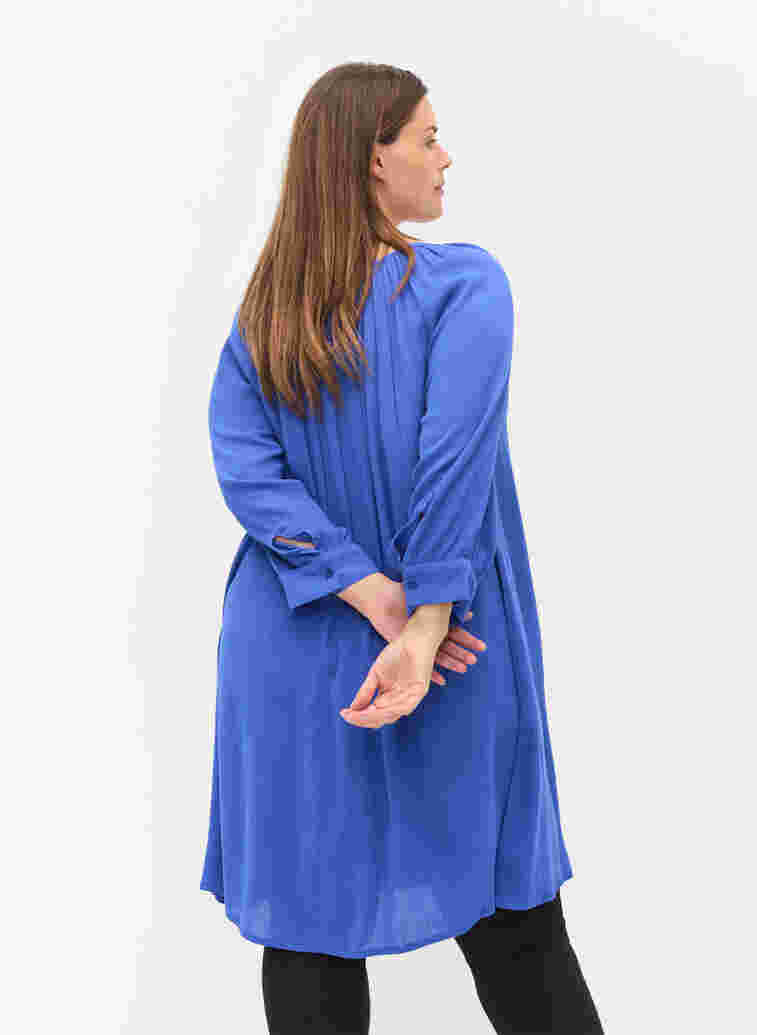 Viscose tunic with 3/4 sleeves, Dazzling Blue, Model image number 1