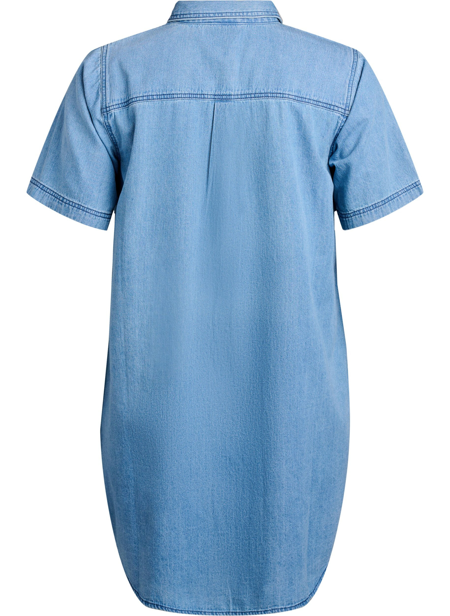 Zizzifashion Denim shirt dress with short sleeves, Light Blue, Packshot image number 1