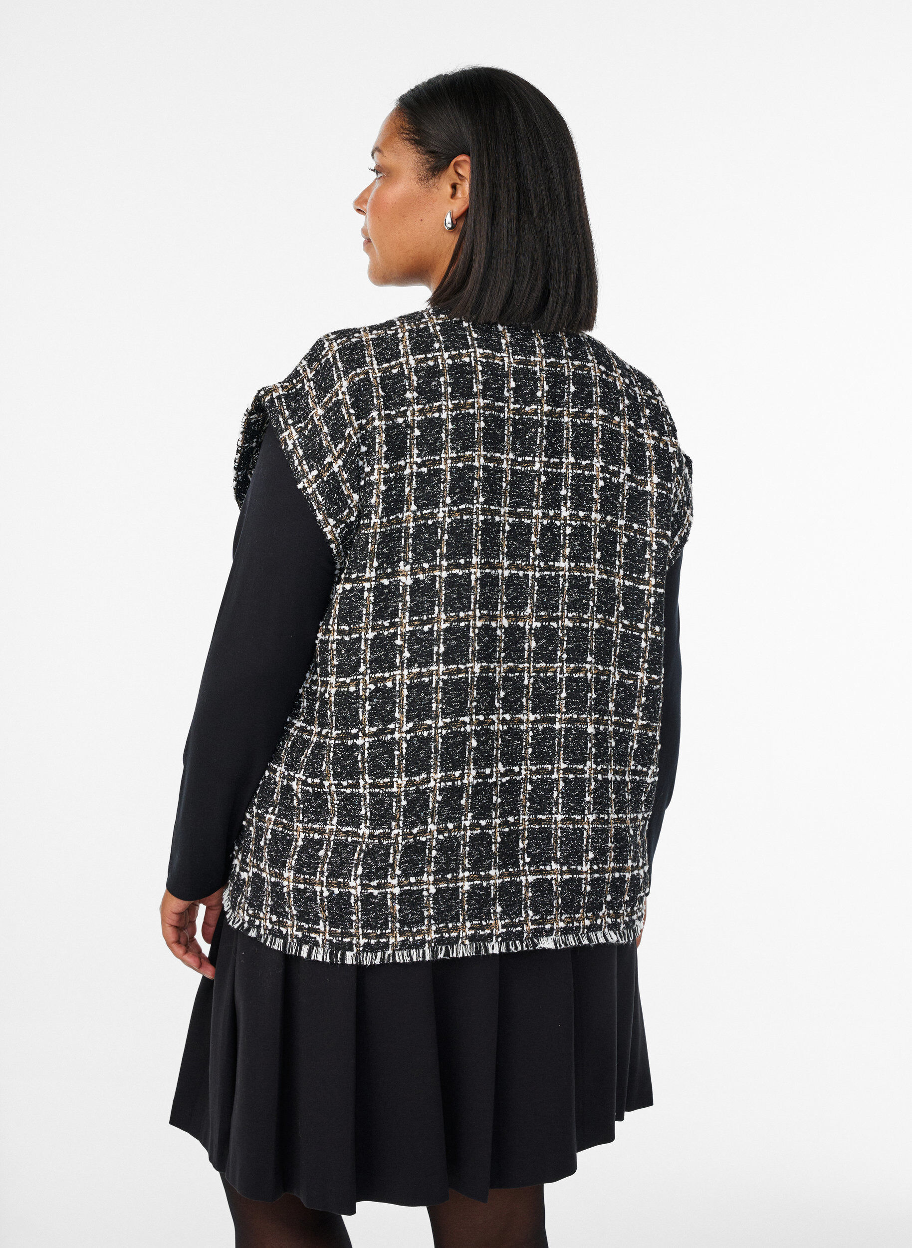 Zizzifashion Checked waistcoat with decorative buttons, Black, Model image number 2