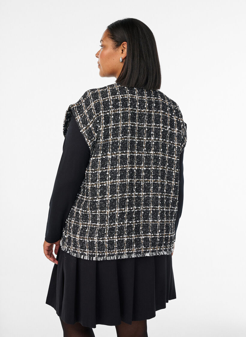 Checked waistcoat with decorative buttons, Black, Model image number 2