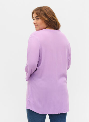 3/4 sleeve v-neck viscose blouse, Regal Orchid , Model image number 1