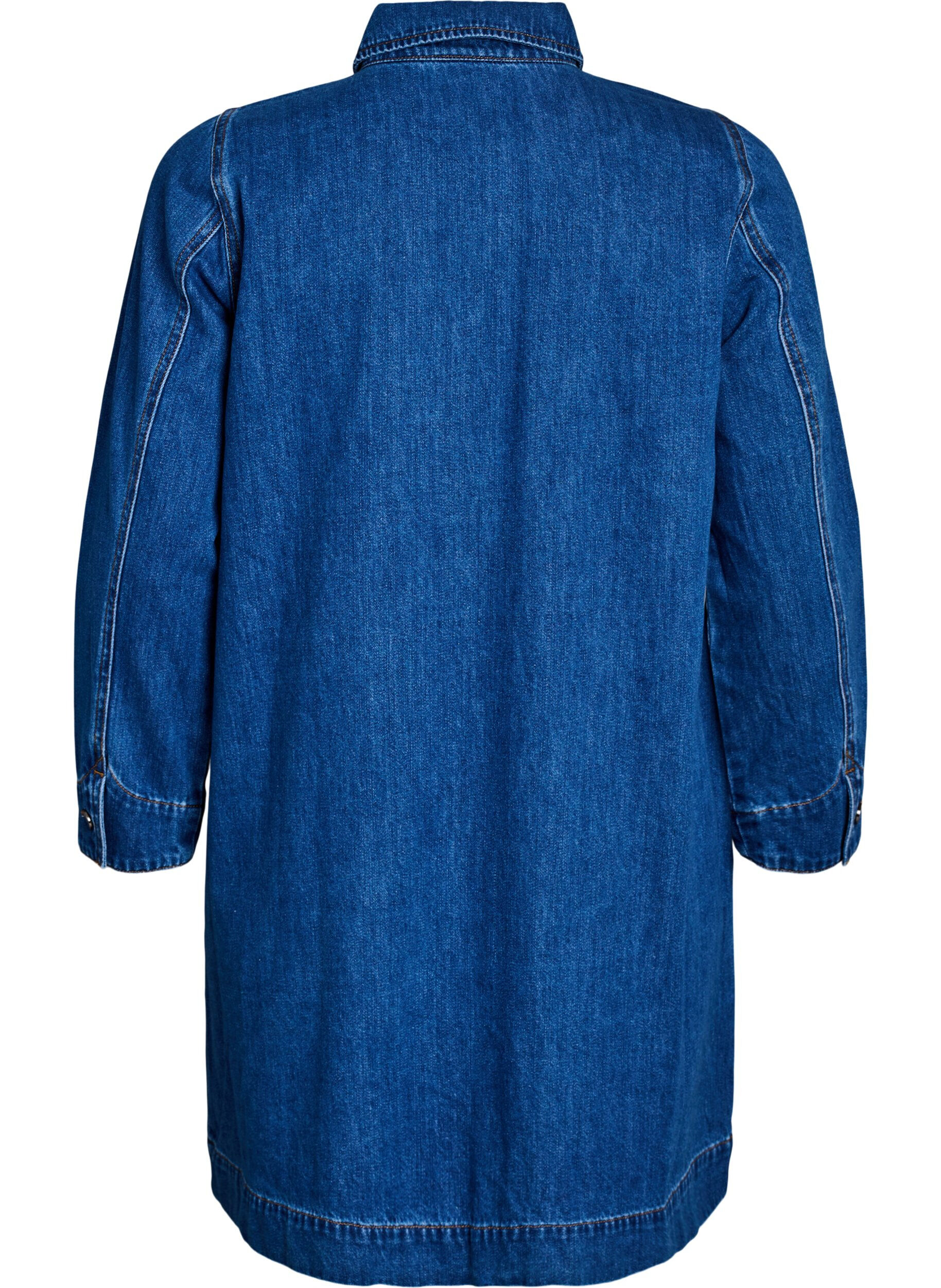 Zizzifashion Short denim dress with zip detail and collar, Blue, Packshot image number 1