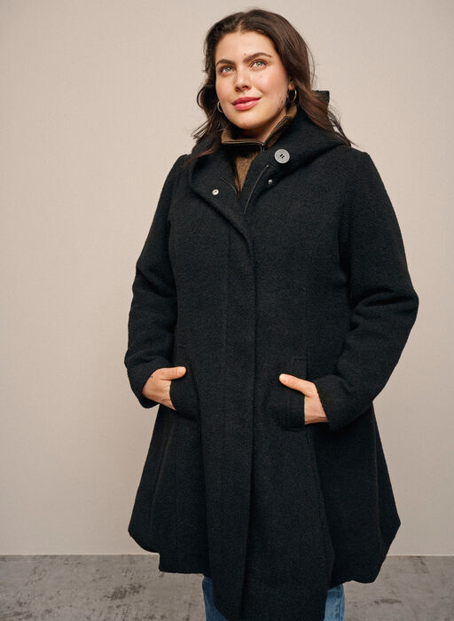 A-line coat with hood, Black, Image image number 0