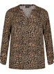 Long-sleeved blouse with leopard print and V-neck, Brown, Packshot image number 0