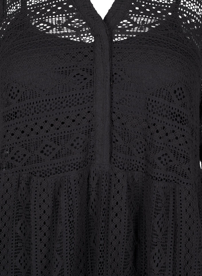 Short lace dress with 3/4 sleeves, Black, Packshot image number 2