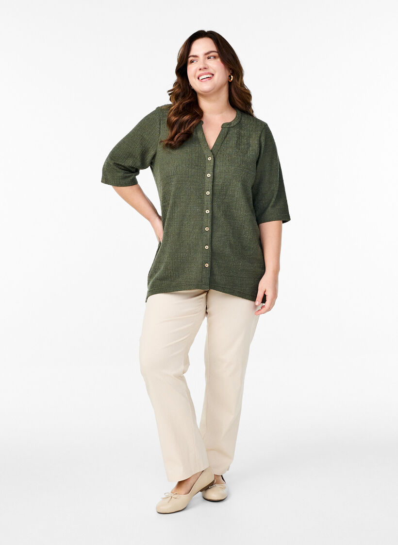 Structured blouse with V-neckline, Thyme, Model image number 2