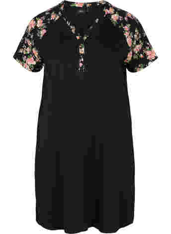 Short sleeve cotton nightdress with print details