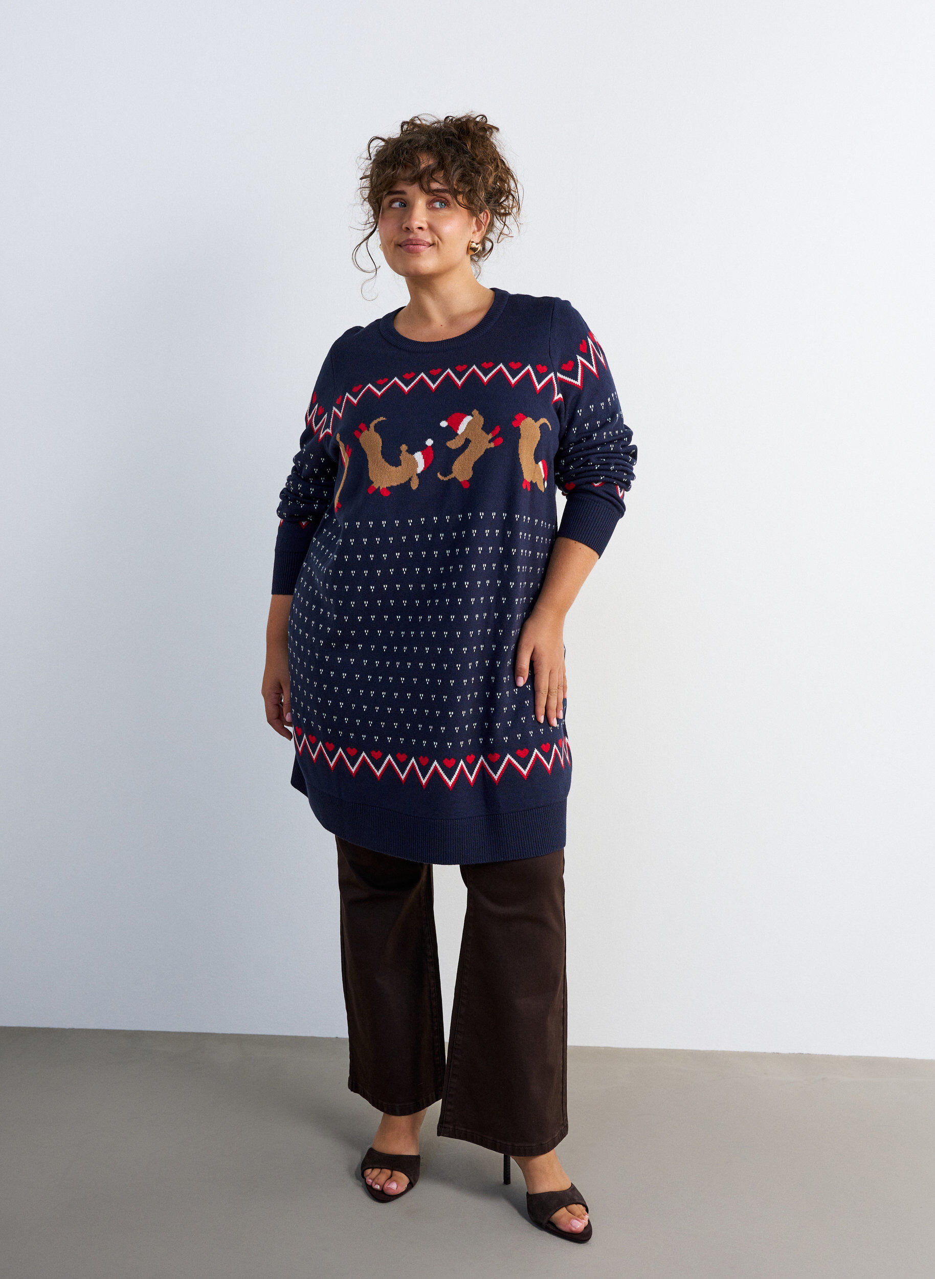 ZizzifashionShort knitted dress with Christmas motif, Blue, Model image number 1