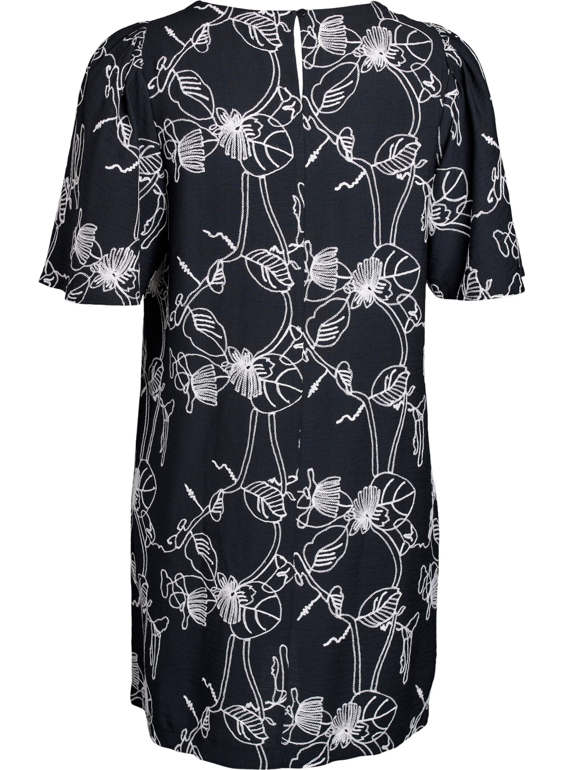 ZizzifashionShort A-line dress with embroidered pattern, Black, Packshot image number 1
