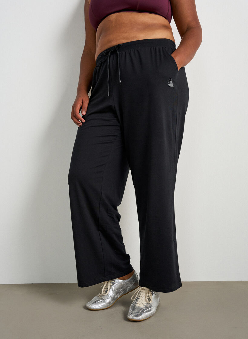Wide-leg training trousers with a high waist, Black, Model image number 2