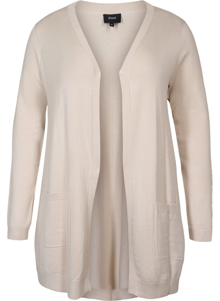 Long knitted cardigan in a viscose blend, Beige, Packshot image number 0