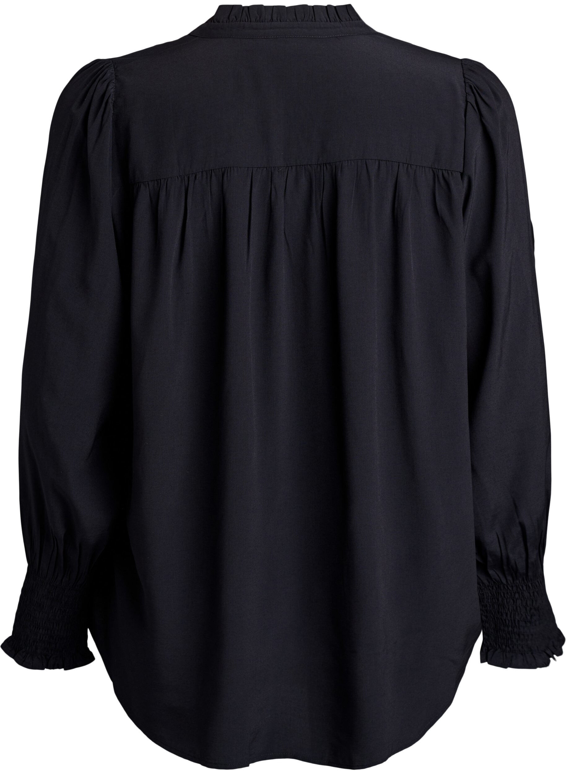 ZizzifashionBlouse with ruffle collar and ruching, Black, Packshot image number 1