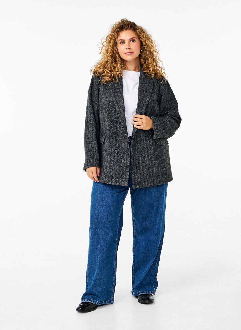 Wool-blend blazer with pockets, Dark Grey Melange, Model image number 2