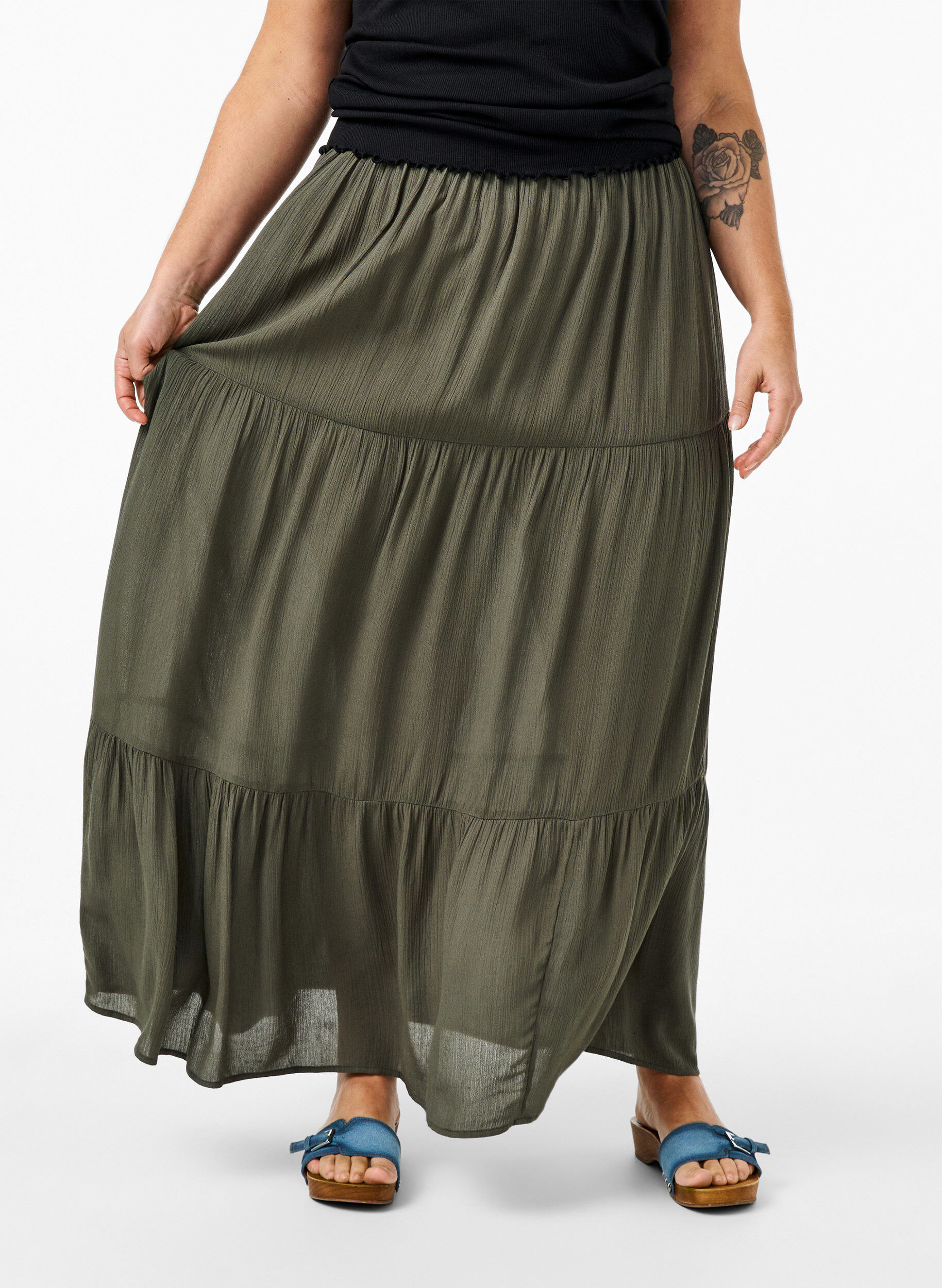 ZizzifashionLong skirt with elasticated waist, Green, Model image number 2