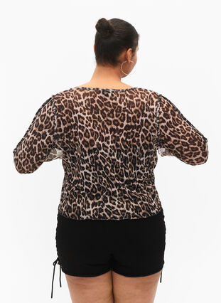 Long-sleeved mesh top with leopard print, Leo, Model image number 1