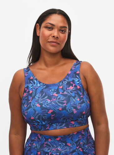 Printed sports bra, Blue Leaf AOP, Model image number 0