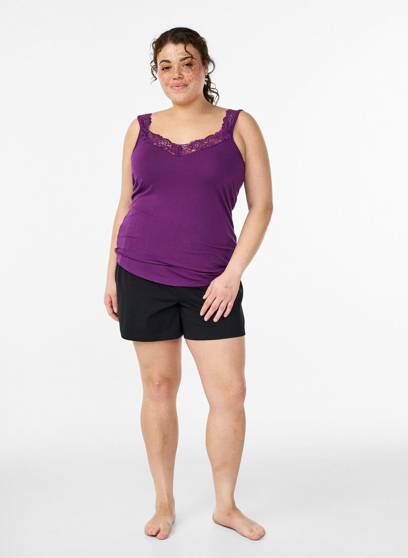 Viscose top with lace edge, Purple, Model image number 1