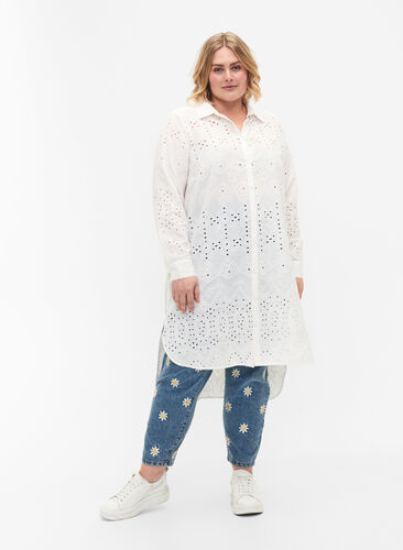 Shirt dress with embroidery anglaise, Bright White, Model image number 0