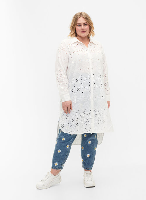 Shirt dress with embroidery anglaise, Bright White, Model