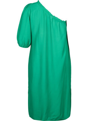 One-shoulder dress in viscose, Deep Mint, Packshot image number 1