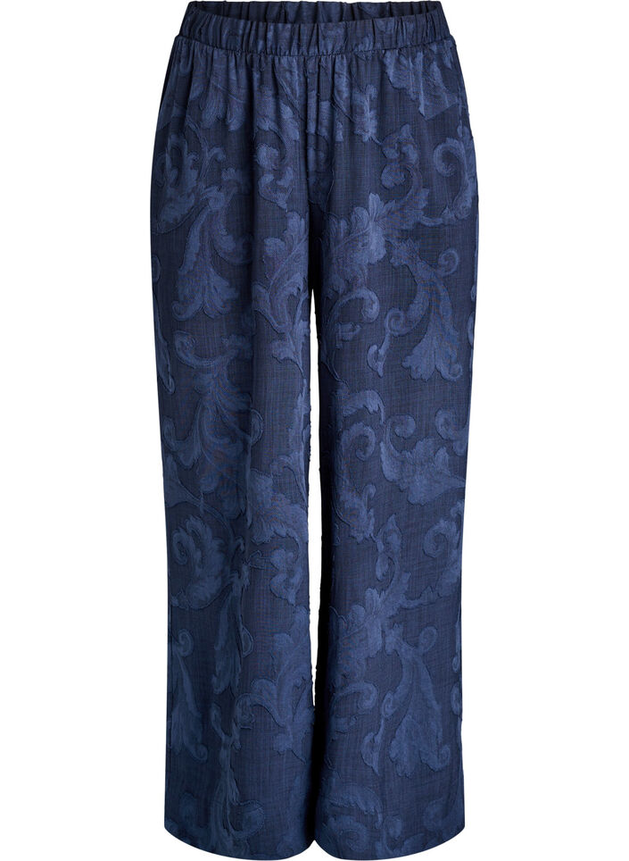 Loose trousers with a textured tone-on-tone pattern, Blue, Packshot image number 0